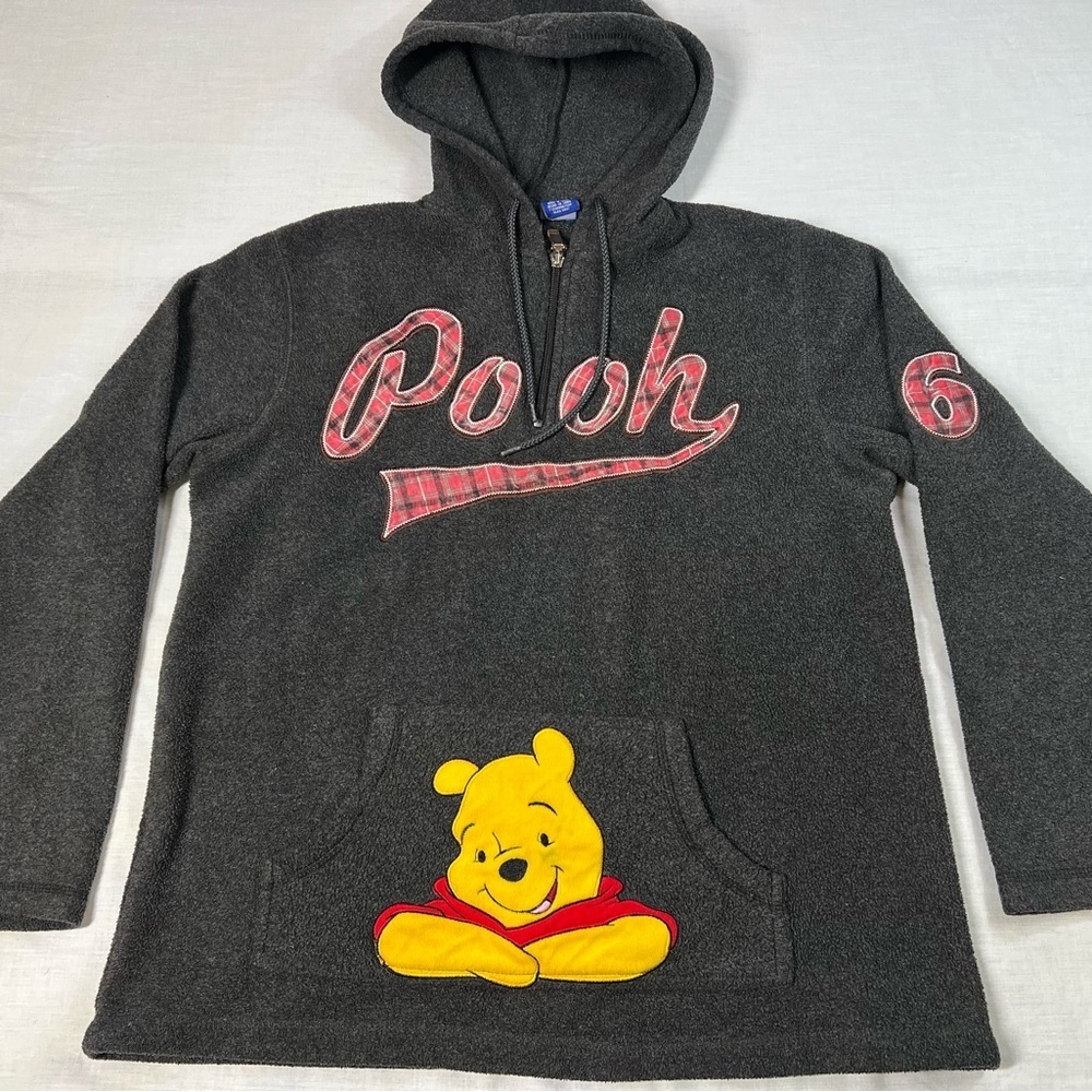 Disney Winnie The Pooh fleece Hoodie Women's size M Gray Pullover 1/4 Zip